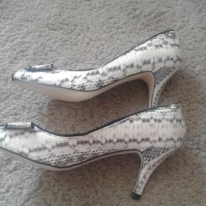 Snakeskin look peep toe heels
